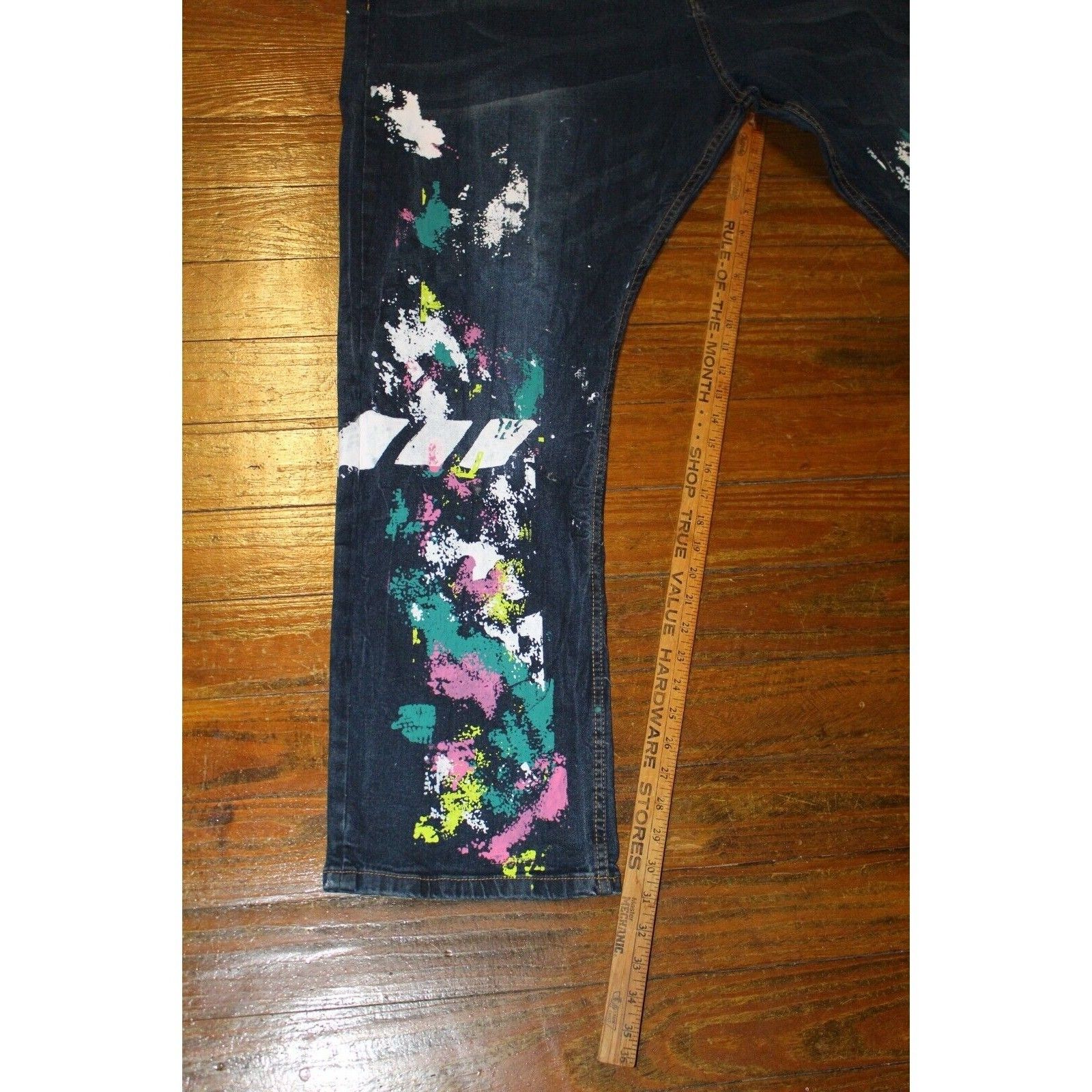 Fwrd Denim Paint Splatter Spatter Men’s Jeans Size 50x33 Nwt Slim Fit Dark Wash — image 8 of 8